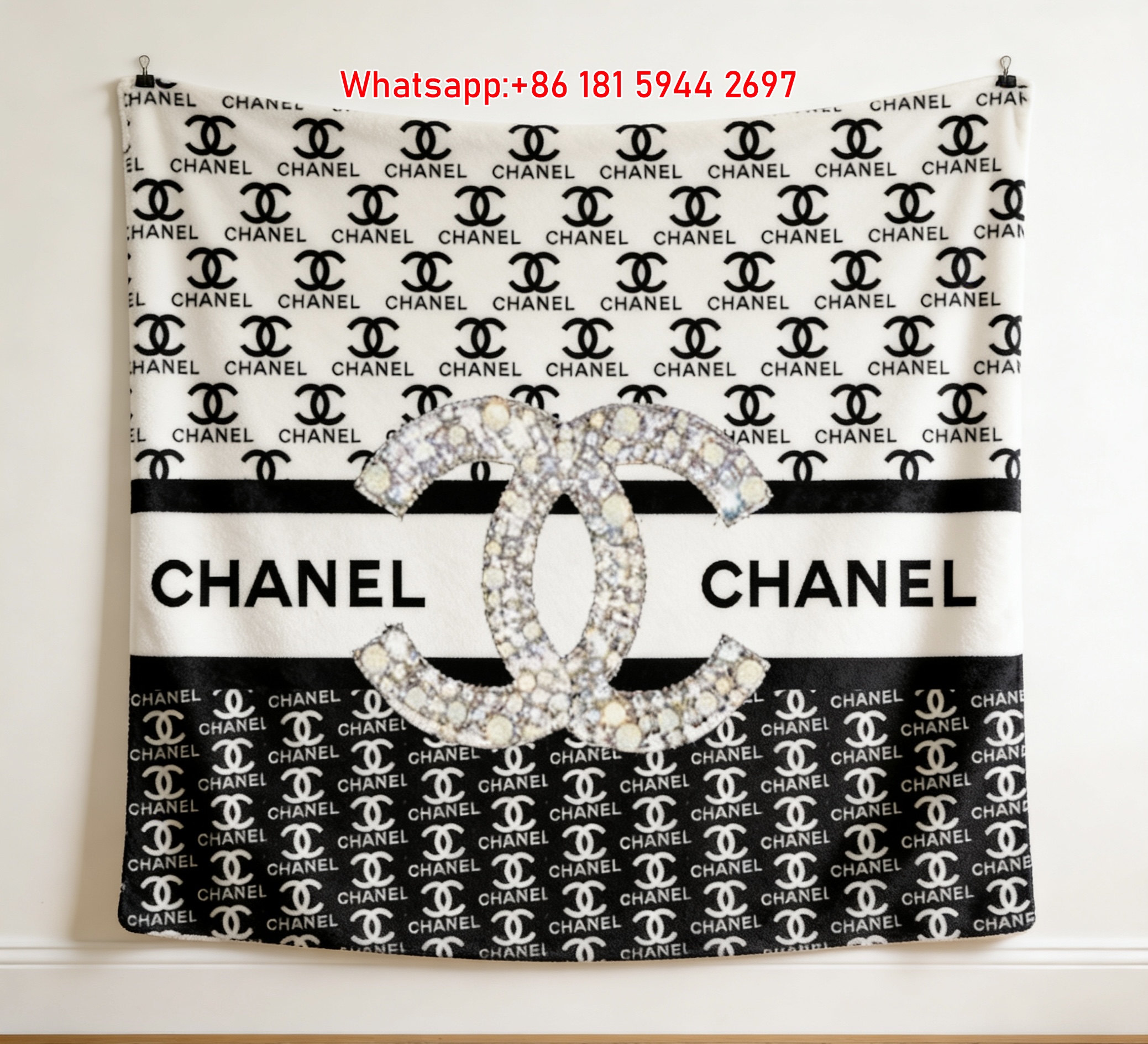 Chanel Crystal CC Logo Monogram Flannel Throw Blanket IMG_7102